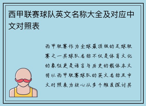 西甲联赛球队英文名称大全及对应中文对照表